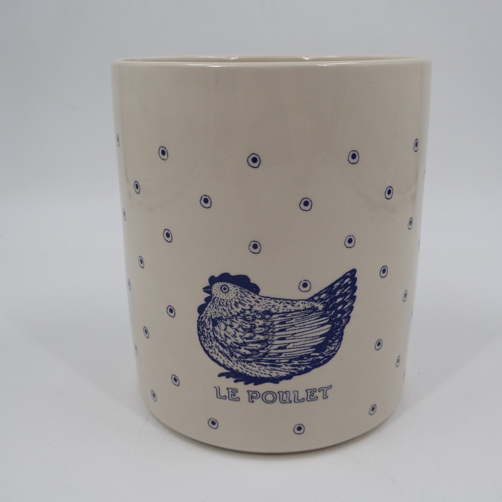 Taylor & Ng Utensil Holder 7.5in Cream Blue Le Poulet Hen Vintage 1984